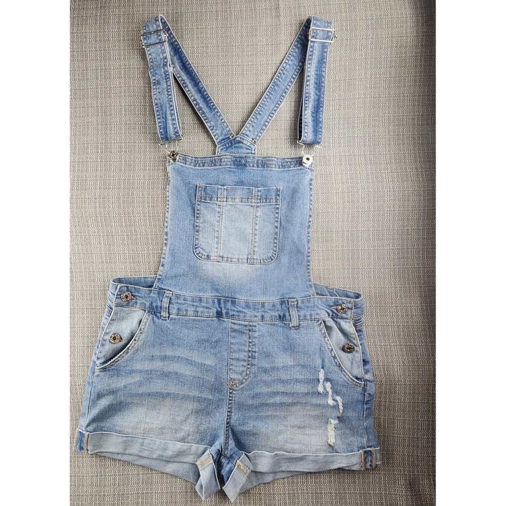 Love Tree Womens Denim Overalls Large Distressed Shortalls